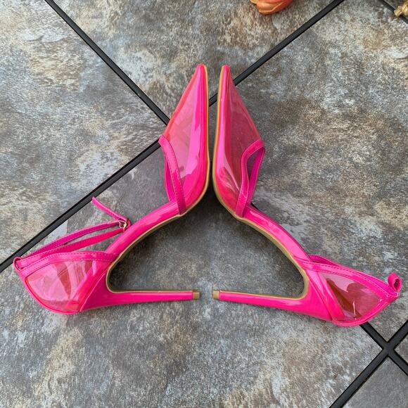 NEW Azalea Wang Crazy Hot Pink Clear Pointed Toe Heels 8.5 Flaw - Picture 6 of 8